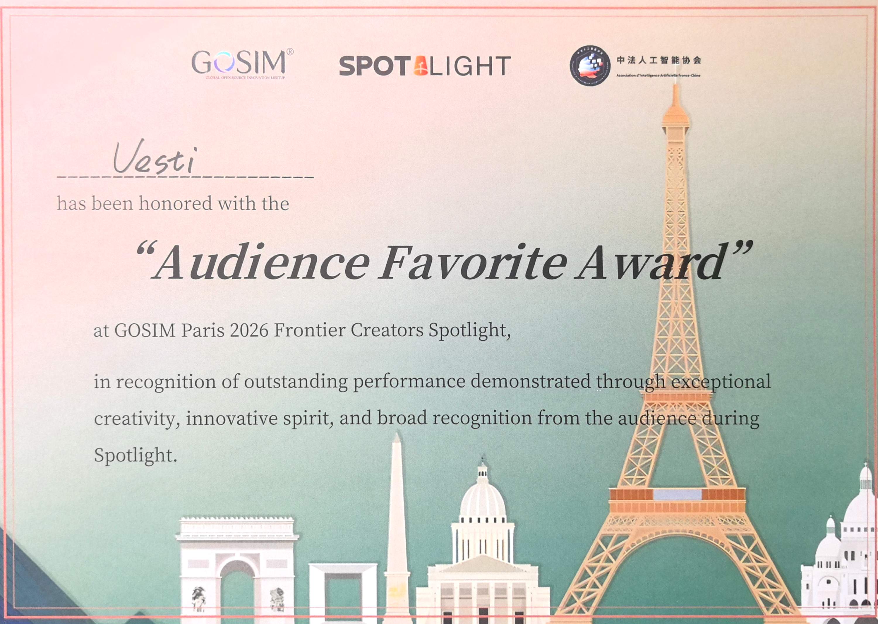Audience Favorite Award, GOSIM Paris 2026.